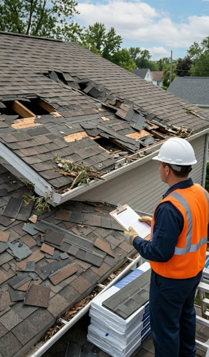 Inspecting storm-damaged shingles before a reroof